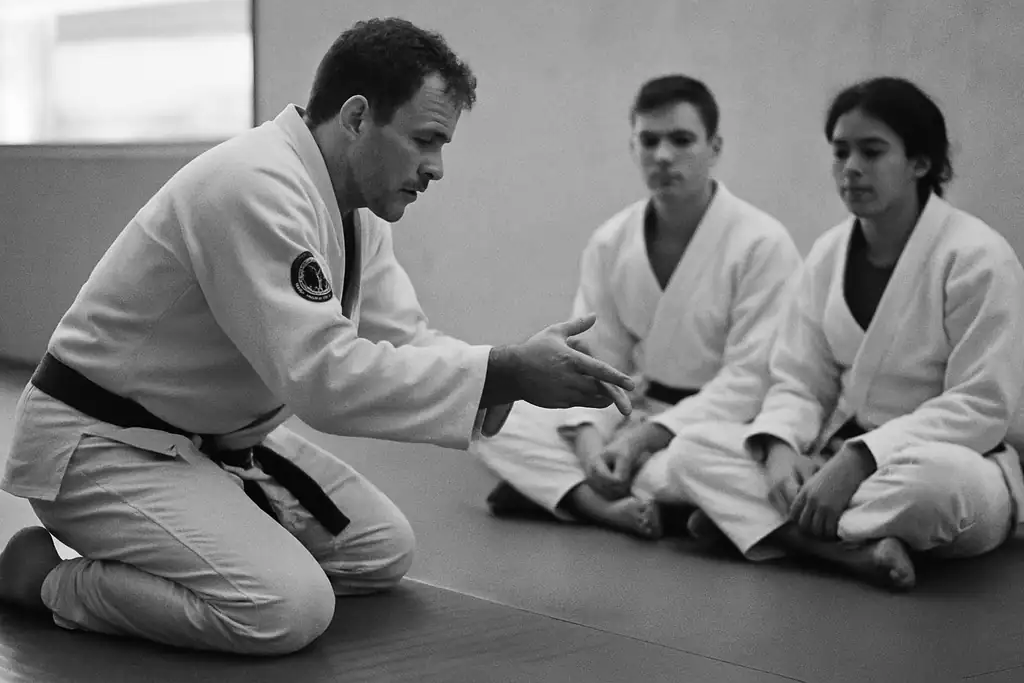 A coach demonstrating a technique to watching students